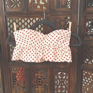 NWT Zara Red Polka Dot Bustier Cropped Red White Top ONLY. Size XS